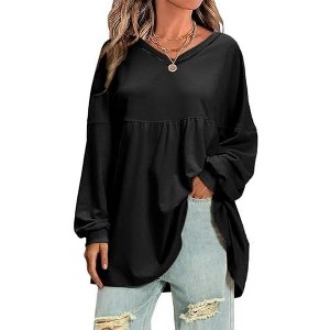 EXLURA EXLURA Womens Spring Long Sleeve Shirts V Neck Casual Maternity Tops Loose Babydoll Pullover Dressy Tunic Blouse Outfits 2025 Apricot - 1 of 4