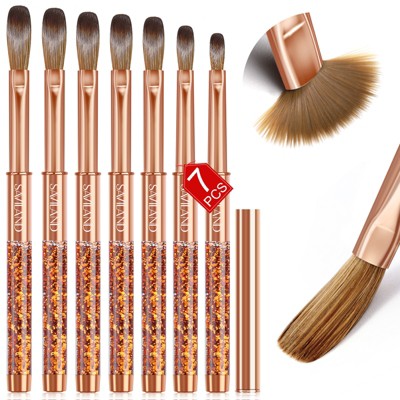 Saviland 5A+ Gold-Sparkle Crystal Acrylic Brush Pro Kit - 7pc Salon Nail Art Brushes