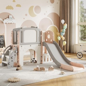 Toddler Slide with Basketball Hoop, Ring Toss & Telescope, Indoor Outdoor Playset for Kids Ages 1-3, Playground Gift - 1 of 1