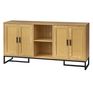 Lifestorey 4 Door Natalie Contemporary Faux Cane Sideboard Natural: Contemporary Credenza with Faux Cane Doors & Metal Legs - 1 of 4