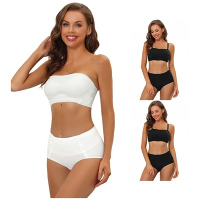 INSPIRE CHIC Women's Wirefree Non-Slip Front Buckles Strapless Bandeau Bra and Panty Sets 3 Packs