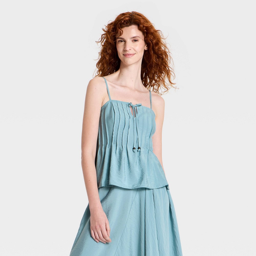 Women's Beaded Front-Tie Cami Top - A New Day™ Blue XL