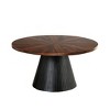 Sapphtopaz 36" Modern Coffee Table with Groove Drum Base Round Living Room Table with High Gloss Parquet Pattern Top Coffee Bar for Living Room - 4 of 4