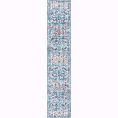 Mangata Medallion Blue Chenille 2'7" x 13'1" Runner Rug