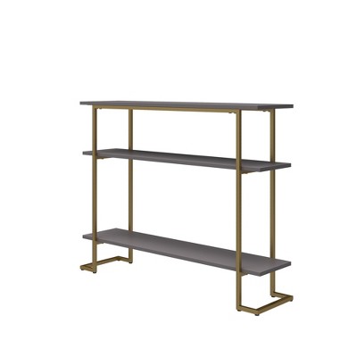 RealRooms Olten Console Sofa Table with 3 Open Shelves and Gold Metal Frame