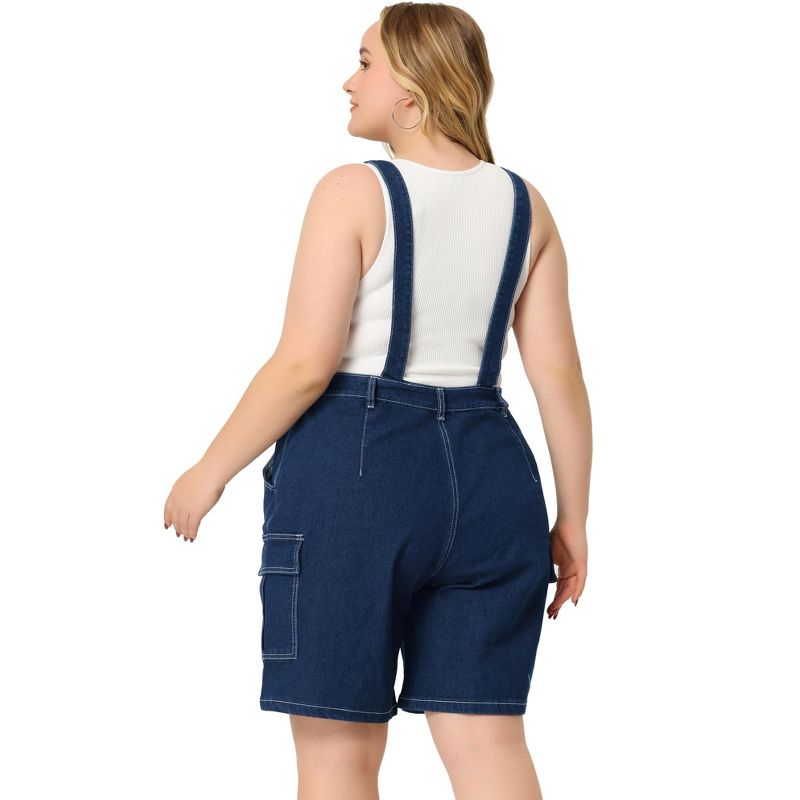 Agnes Orinda Women's Plus Size Denim Overalls Cross Back Cargo Pocket Adjustable Strap Jeans Shortalls, 4 of 7