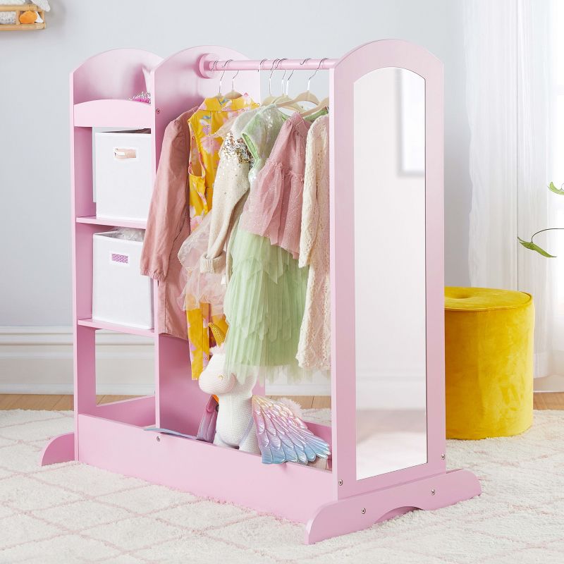 Guidecraft See and Store Dress Up Center: Kids' Clothes and Costume Organizer, Hanging Closet Storage Rack w/ Mirror and Storage Bins, 3 of 11