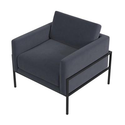 Steel Blue Velvet Modern Metal Frame Accent Chair