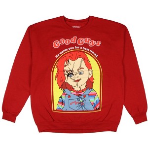 Seven Times Six Child's Play Chucky Good Guy's Adult Long Sleeve Pullover Sweatshirt Red - 1 of 4