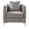 Velvet Chair with Tufted Seat, Nailhead Trim, Pocket Coil Cushion and Throw Pillow for Living Room - 2 of 4