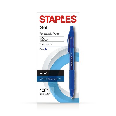 Staples AURA GEL RT FINE 0.5MM BLUE 12 50365