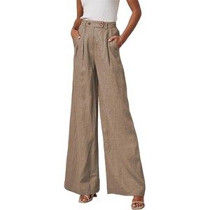 YESFASHION Women's Linen Blend Wide Leg Pants High Waist Pleated