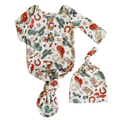Image of Caden Lane® Newborn Knot Gown & Hat Set Buckaroo Cowboy Newborn