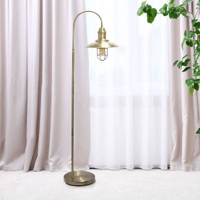 Edison Adjustable Antique Brass Floor Lamp with Cage Shade