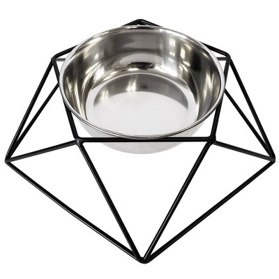 Hexagonal Black Stainless Steel Elevated Pet Feeder, Medium Size