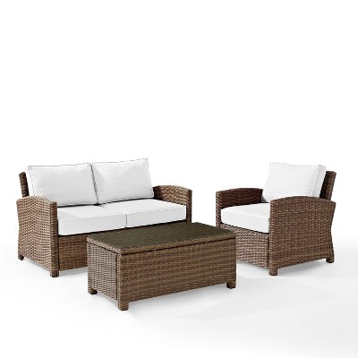 Bradenton 3pc Outdoor Conversation Set with Loveseat & Armchair with Coffee Table - Crosley
