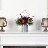 17in. Pinecone & Berries Artificial Christmas Arrangement with Metal Vase – Decorative Holiday X-Mas Centerpiece - 3 of 4