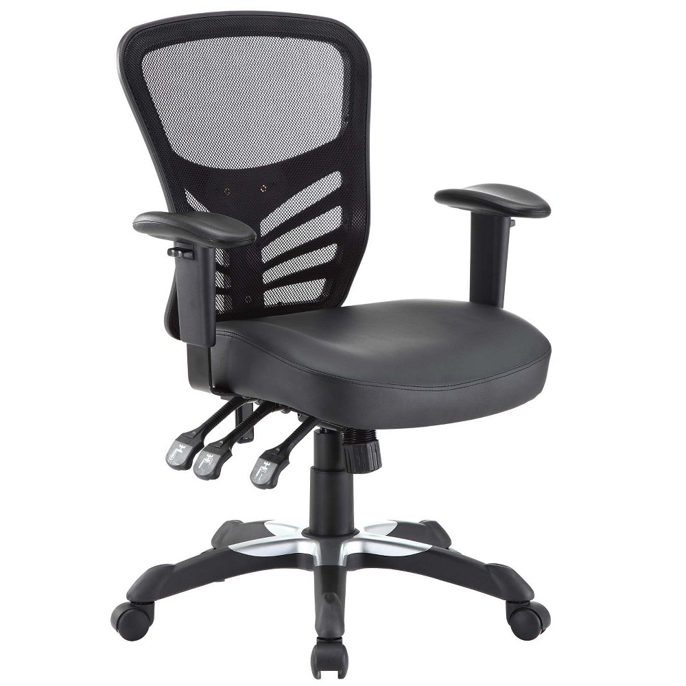 Photos - Computer Chair Modway Articulate Mesh Office Chair Black Vegan Leather -  Midnight Black 