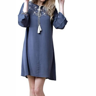 Women's Floral Embroidered Shift Dress - KORI