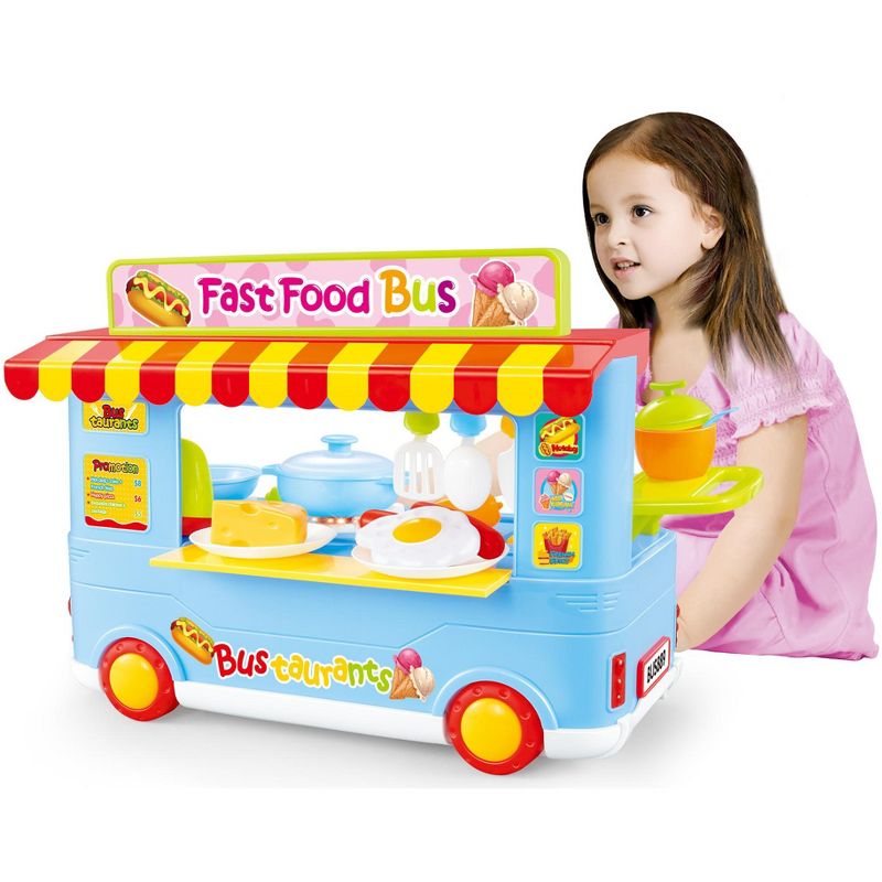 Ready! Set! Play! Link Little Chef 29 Piece Set, Fast Food Truck Bus Kitchen Toy, Food Pretend Play For Kids (Pink & Blue), 4 of 5