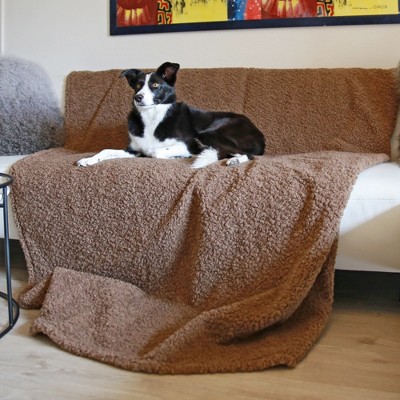 Taupe Waterproof Reversible Plush Faux Fur Sofa Blanket, 50x60 Inches