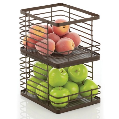 4 Pack [ XL Large ] STACKABLE Wire Baskets for Organizing - Pantry Storage  and Organization Metal Bins for Produce, Food, Fruit - Kitchen Bathroom  Closet Cabine…