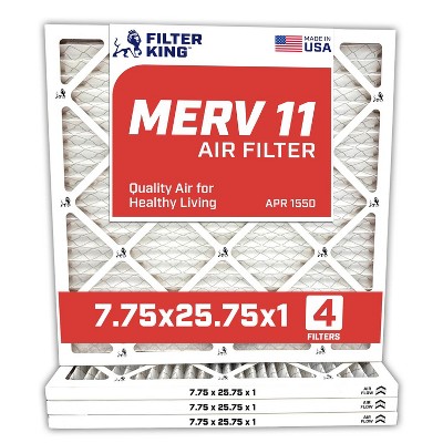 Filter King 7.75x25.75x1 Air Filter | 4-PACK | MERV 11 HVAC Pleated A/C Furnace Filters | MADE IN USA | Actual Size: 7.75 x 25.75 x .75"