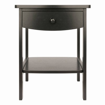 Transitional Square Black Nightstand with Storage Drawer and Open Shelf