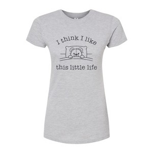 Women's - Instant Message - I Think I Like This Little Life Bear In Bed Fitted Graphic T-Shirt - 1 of 4