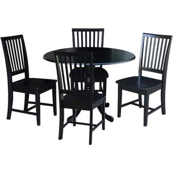 International Concepts 42 in. Dual Drop Leaf Table with 4 Slat Back Dining Chairs - 5 Piece Dining Set
