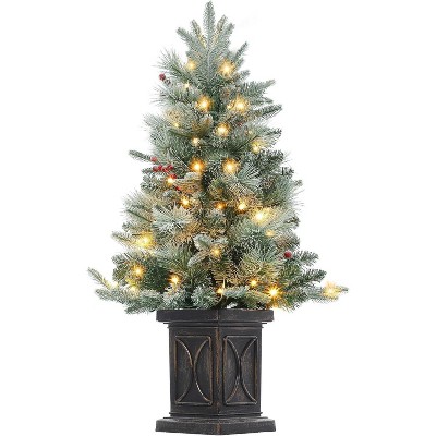 4.5-FT Tall Christmas Tree with 150 LED Lights, Two-Color switchable Lights, with Snowflake Berries, Perfect Christmas Decoration for Home & Office