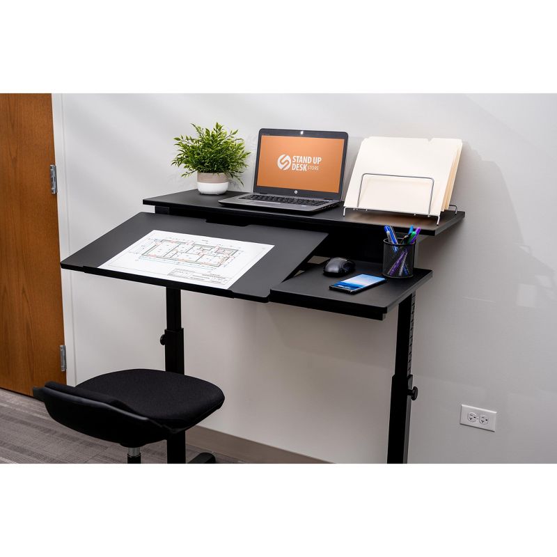 Stand Up Desk Store 40" Manual Adjustable Height Split Level Drafting Table Ergonomic Desk with Monitor Shelf (Black/Black), 4 of 5
