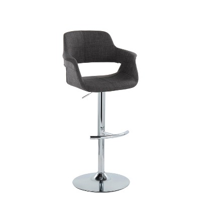 Vintage Flair Chrome Metal Charcoal Fabric Adjustable Swivel Barstool