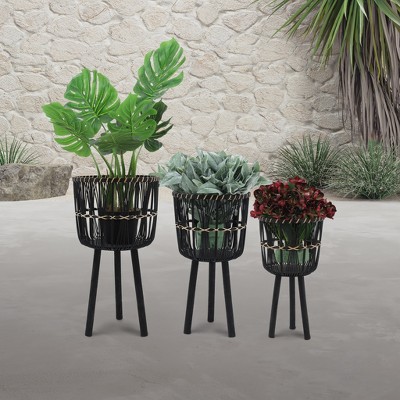 Maggift Planters Bamboo Planters for Indoor and Outdoor Round, Garden Decor, Decorative Plant Pots, Balcony, Black 19"*19"*30"