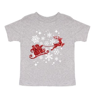 Santa Sleigh Glitter - Toddler Short Sleeve Tee and Kids Youth Short Sleeve Tee - 1 of 2