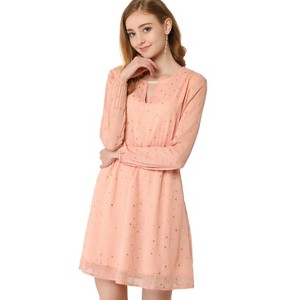 INSPIRE CHIC Women's Choker V Neck Vintage Flared Gilding Metallic Shiny Star A-Line Dress - 1 of 4