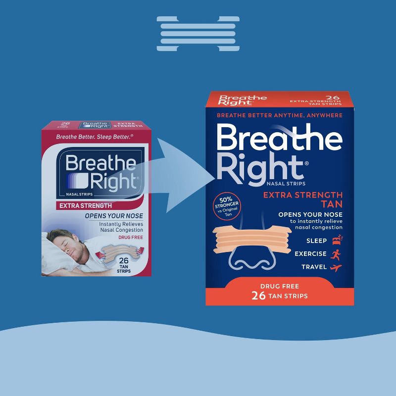 Breathe Right Extra Tan Drug-Free Nasal Strips for Congestion Relief, 4 of 9