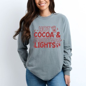 Simply Sage Market Hot Cocoa and Christmas Lights Garment Dyed Long Sleeve - 1 of 4