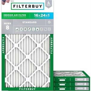 Filterbuy 16x24x1 Air Filter (4-Pack), Pleated MERV 8 Dust Defense Replacement HVAC AC Furnace Filters (Actual Size: 15.38 x 23.38 x 0.75) - 1 of 4