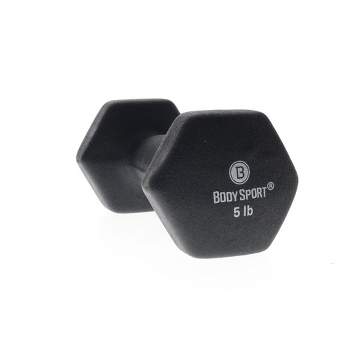 BodySport Neoprene Dumbbell Weight, Strength Training Equipment for Home Gym, 5 lb., Black