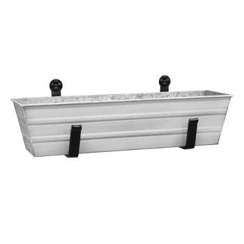 ACHLA Designs 22" Wide Rectangular Small Galvanized Steel Planter Box with Wall Brackets Cape Cod White