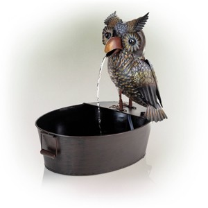 23" Iron Owl Fountain Brown - Alpine Corporation: Electric Sculptural Water Feature for Outdoor Use, 5 Gallon Capacity - 1 of 4