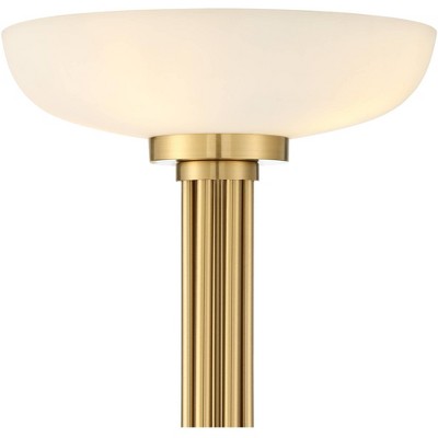 Antique Brass Gold Metal Torchiere Floor Lamp with Frosted Glass Shade