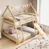 Costway Twin Over Queen Bunk Bed House Shaped Bed Frame with Climbing Nets and Ramp Matural/White - 4 of 4