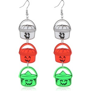 Funky Halloween Earrings Set - Spooky Acrylic Ghost, Bat & Skeleton Dangle Earrings for Women, Quirky Costume Jewelry - 1 of 4