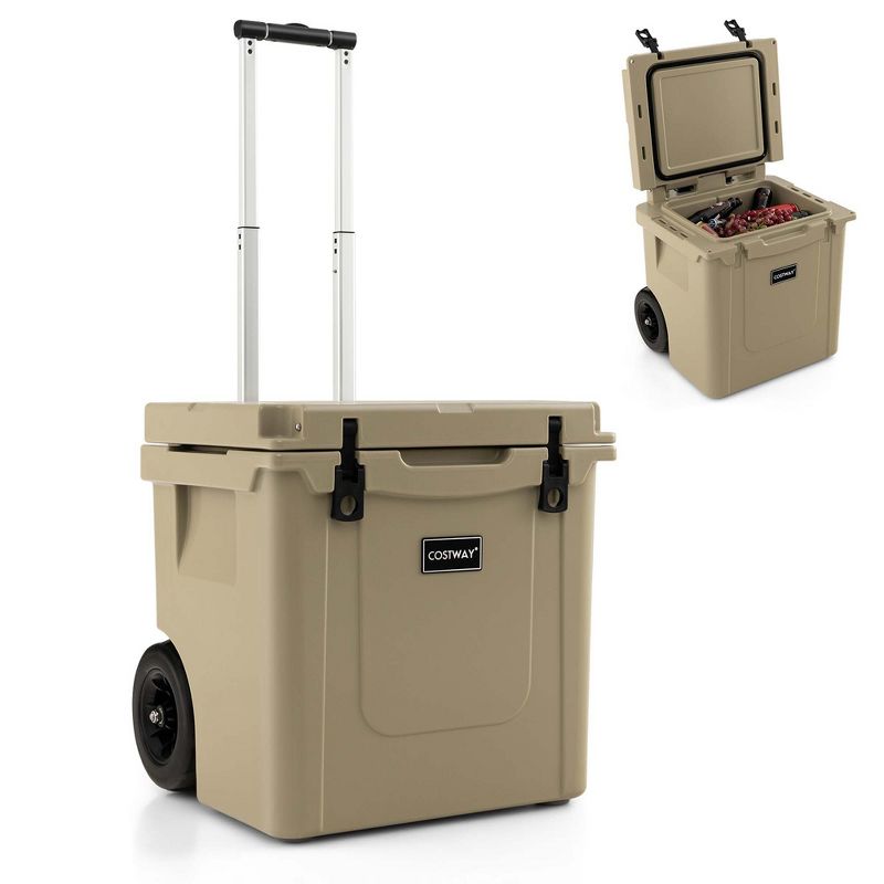 Costway 45 Quart Cooler Towable Ice Chest w/ All-Terrain Wheels Leak-Proof for Camping, 1 of 11