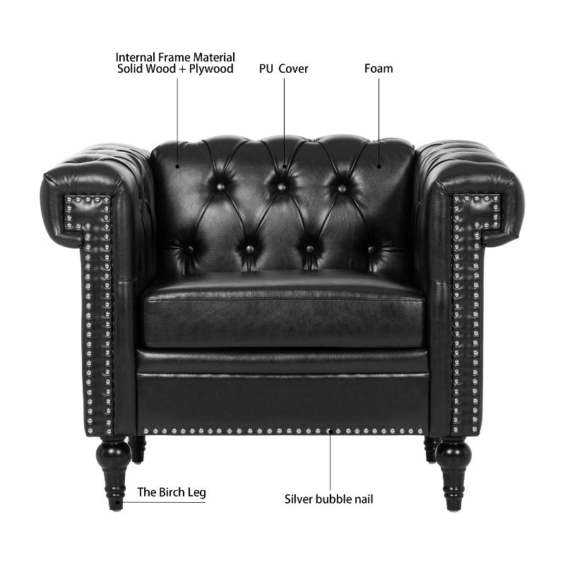 Upholstered 3 Seat/1 Seat Sofa Couches with Nailhead Accents, Scrolled Armrests, and Turned Legs-ModernLuxe, 4 of 13