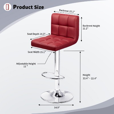 Wine Red Faux Leather Adjustable Swivel Barstools, Set of 2