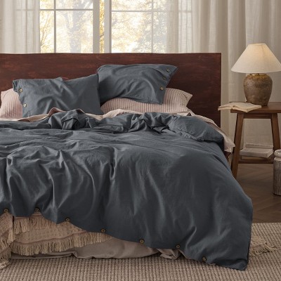 3 Pieces Linen Soft & Cozy Duvet Cover Linen Cotton Blend Bedding Set Tropical Plants Beige Color Cooling Bedding