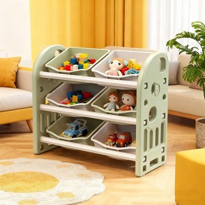 KTMBDW Kids Toy Storage Organizer with 6 Bins, Multi-functional Nursery Organizer Kids Furniture Set Toy Storage Cabinet Unit for Playroom, Bedroom - 1 of 4